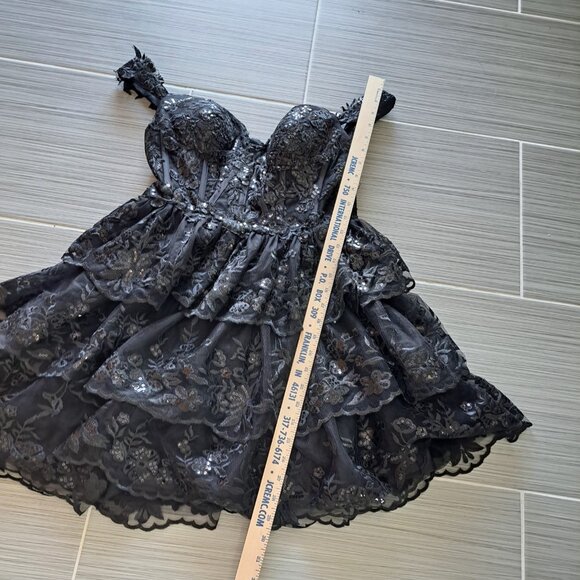 Gothic Women's Mini Dress Black Size 6 Boning Corset Tulle Fairy Whimsygoth - Picture 11 of 12